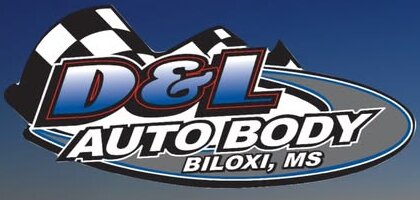 D&L Auto Body logo with a checkered flag